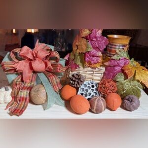 Festive Autumn Basket with Plaid Bow